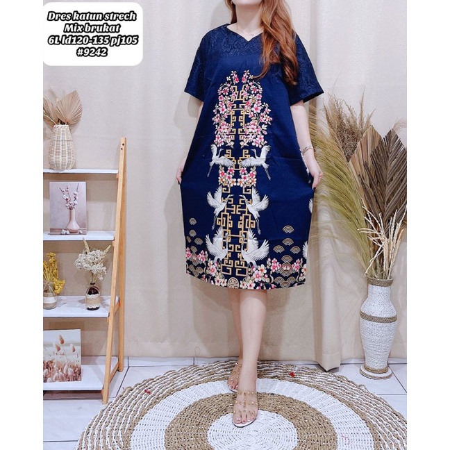 Dress katun stretch kombinasi brukat JUMBO