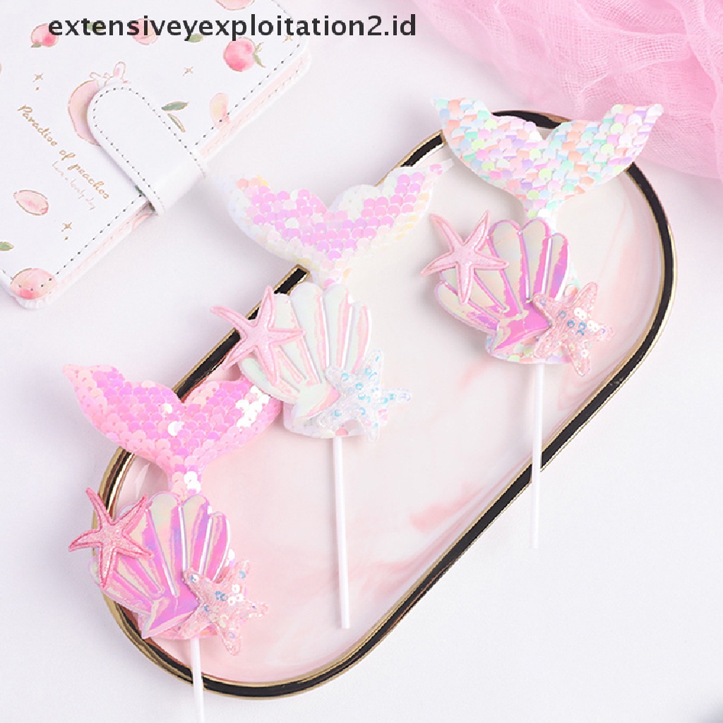 {NEW} 1pc Payet Cangkang Mermaid Tail Payet Topper Kue Muffin Cupcake Hiasan Pesta.