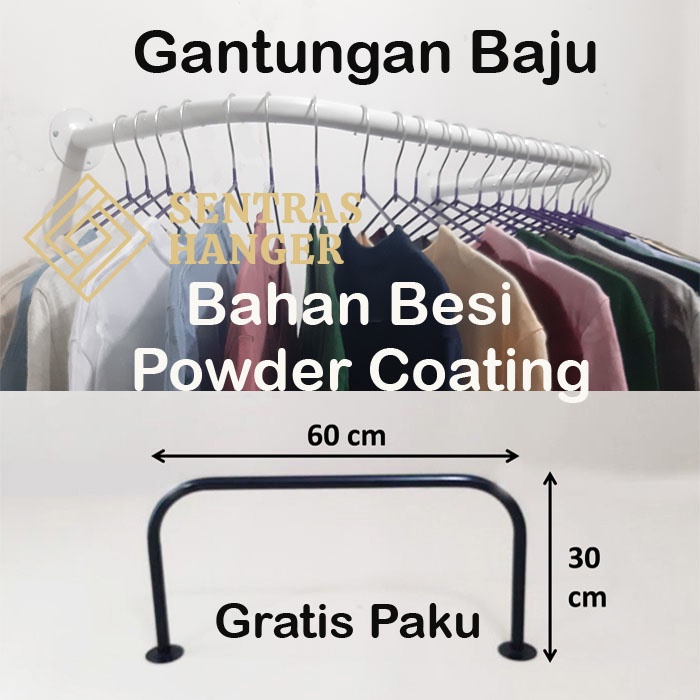 Gantungan Baju Besi 60cm, Gantungan Baju Tempel Dinding