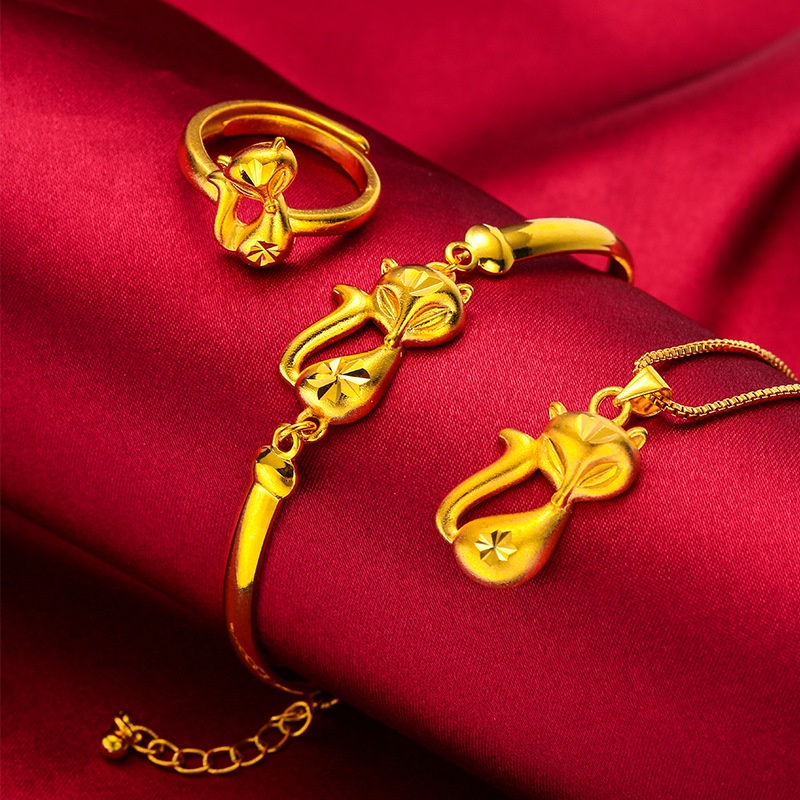 Goldkingdom Perhiasan Fashion Emas Asli Kadar 375 Bangkok Aksesoris Ready Stock Fox Fox Peri Berlapis Emas Cincin Liontin Gelang Kalung Wanita Hadiah Pernikahan