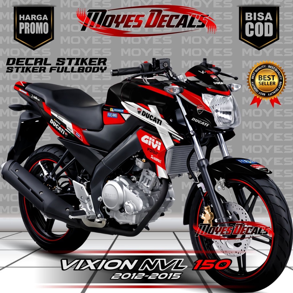 Decal Sticker Vixion Nvl 150r Full Body - Motif Ducati Givi Custom Merah Keren