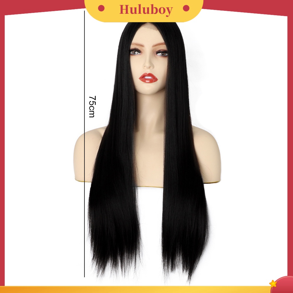 Wig Rambut Panjang Lurus Warna Hitam Bahan Silk Suhu Tinggi Untuk Wanita