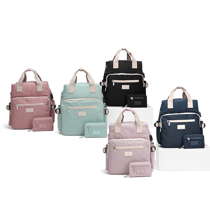 GUDIKA 5227 - Tas Ransel Laptop USB Set Dompet Wanita Pria Kekinian Import Original Terbaru Bahan Nilon Waterproof Anti Air Backpack Premium Korea bisa muat banyak barang banyak - tas wanita - tas cewek - tas kerja - tas punggung - gudika bag - tas gudika