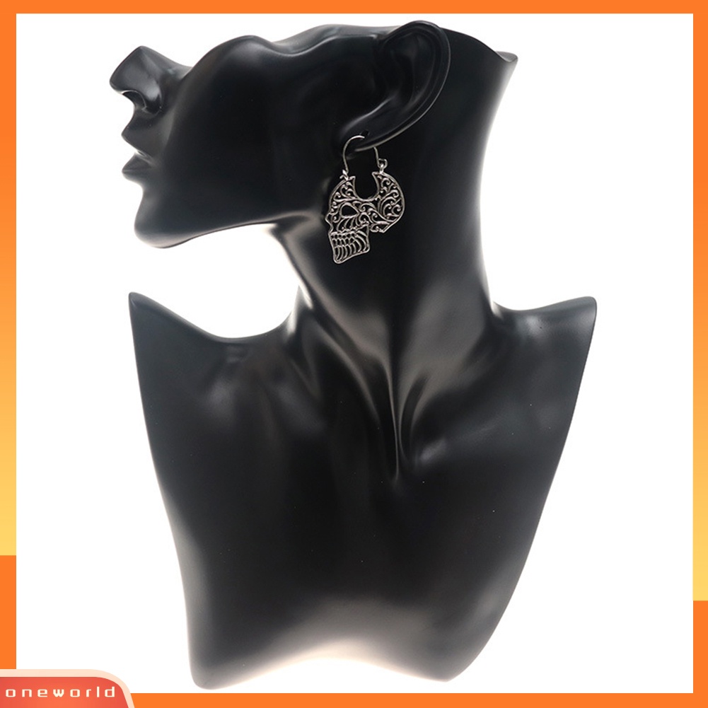 [WONE] Fashion Halloween Hollown Ukir Tengkorak Liontin Kait Anting Telinga Loop Perhiasan
