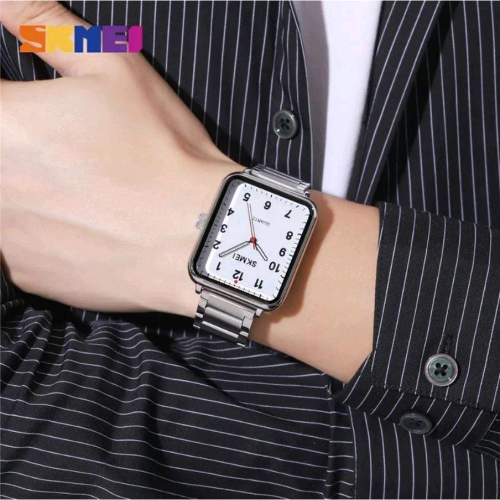 JAM TANGAN PRIA / WANITA SKMEI 1954 / 1955 ANALOG TALI RANTAI STAINLESS WATER RESIST 5 ATM ORIGINAL FREE BOX &amp; BATERAI
