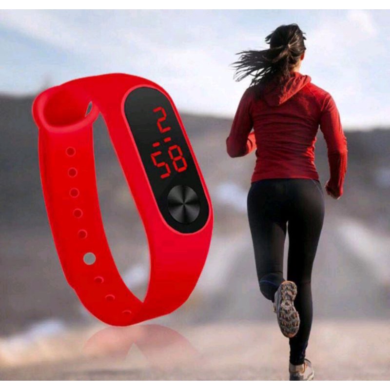 Jam Tangan Digital LED Sport Karet Wanita Dan Pria Murah (009R)