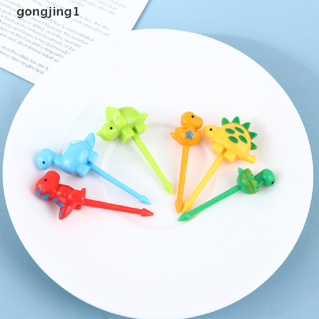 Ggg 6pcs /set Dinosaurus Mini Animal Kartun Pilihan Makanan Anak Snack Garpu Buah ID