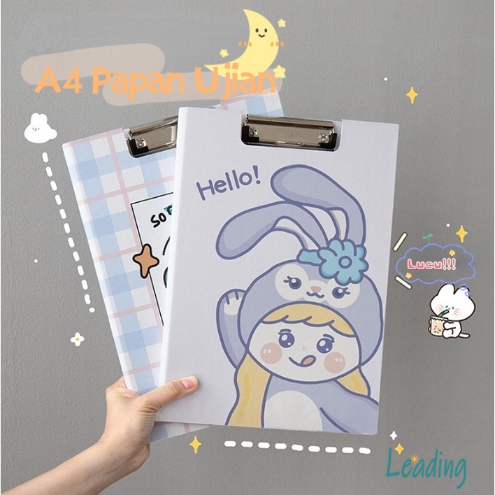 A4 Papan Ujian Kartun Lucu Portabel Clipboard Alat Tulis-Le