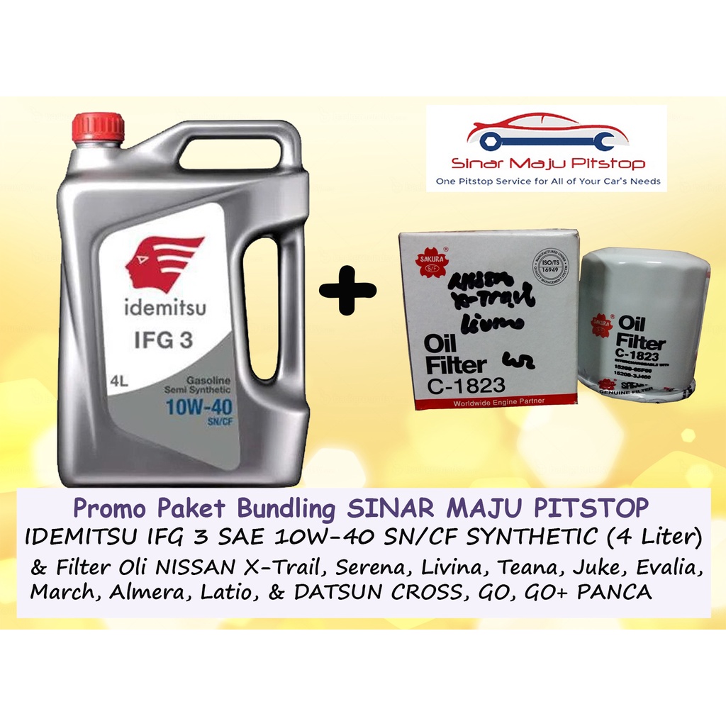Paket Oli IDEMITSU 10W-40 SN/CF 4 Ltr & Filter Mobil DATSUN GO HATCHBACK & GO+ PANCA & DATSUN CROSS