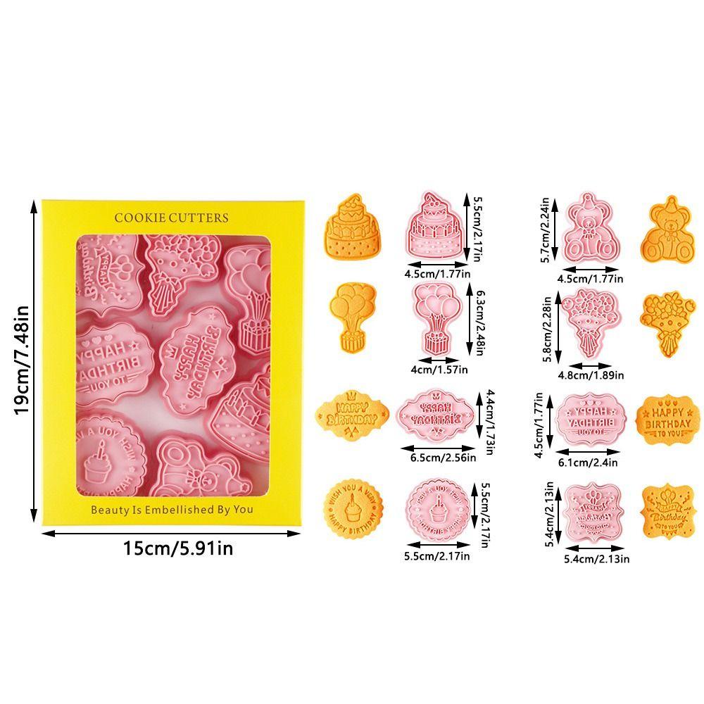 Preva 8pcs/set 3D Happy Birthday Pastry Dekorasi Makanan Fondant Cetakan Kue Plunger Plastik Kue Bunga