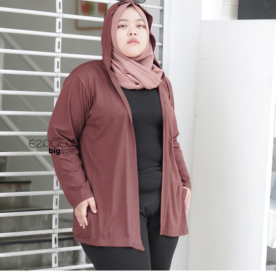 Murah Cardigan Jumbo Wanita XXXXL Cardi Kaos Rayon Kapuchon Penutup Kepala Lengan Panjang