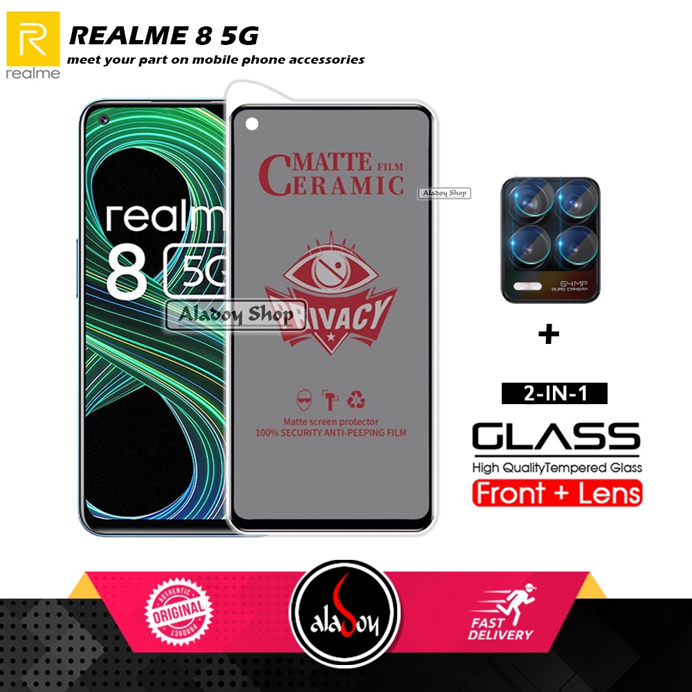 PAKET 2IN1 Anti Gores Privacy Realme 8 5G+ Tempered Glass Kamera