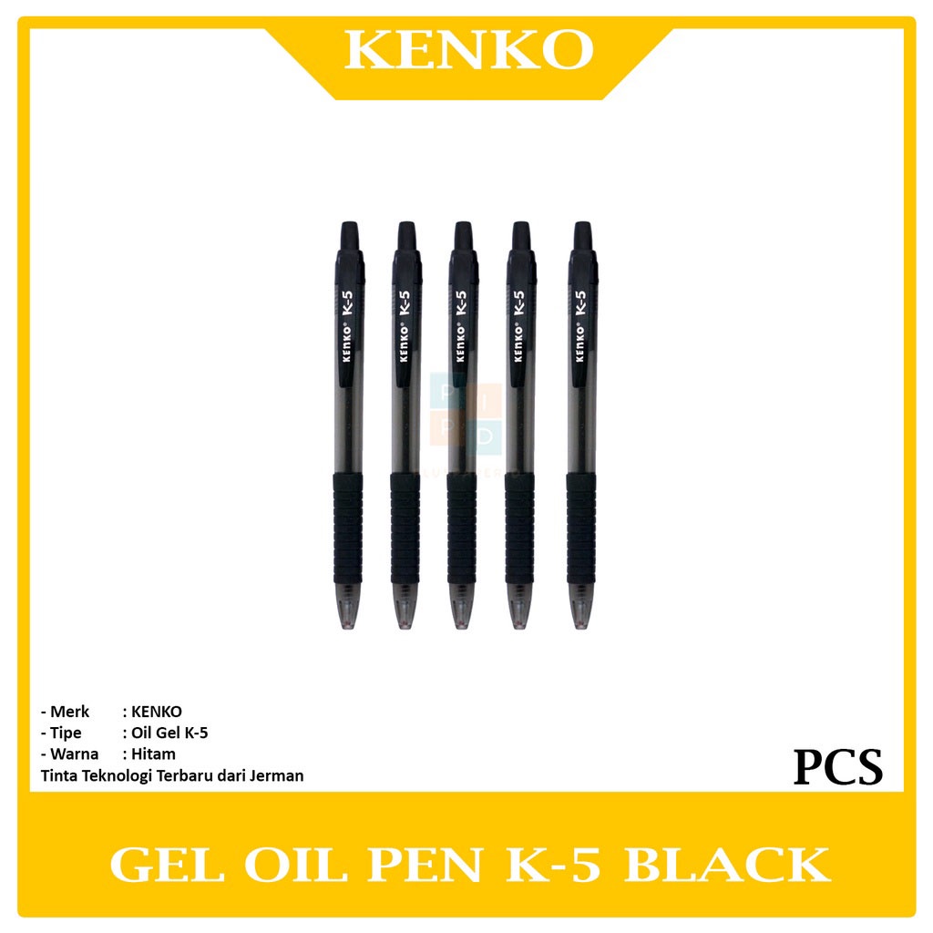 

KENKO - Ball Pen Oil Gel K - 5 Black ( Gel Pen ) - Lusin