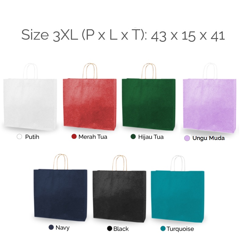 

Paper Bag Kantong Kertas Polos Warna Besar Goodie Souvenir Extra Large 3XL - 43x15x40