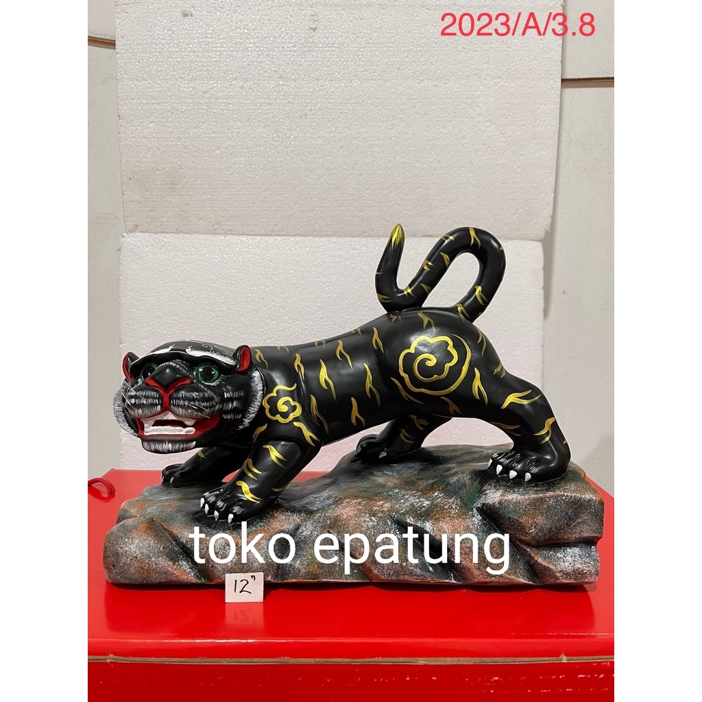 patung dewa harimau  hitam - kayu - 12 inch - 02