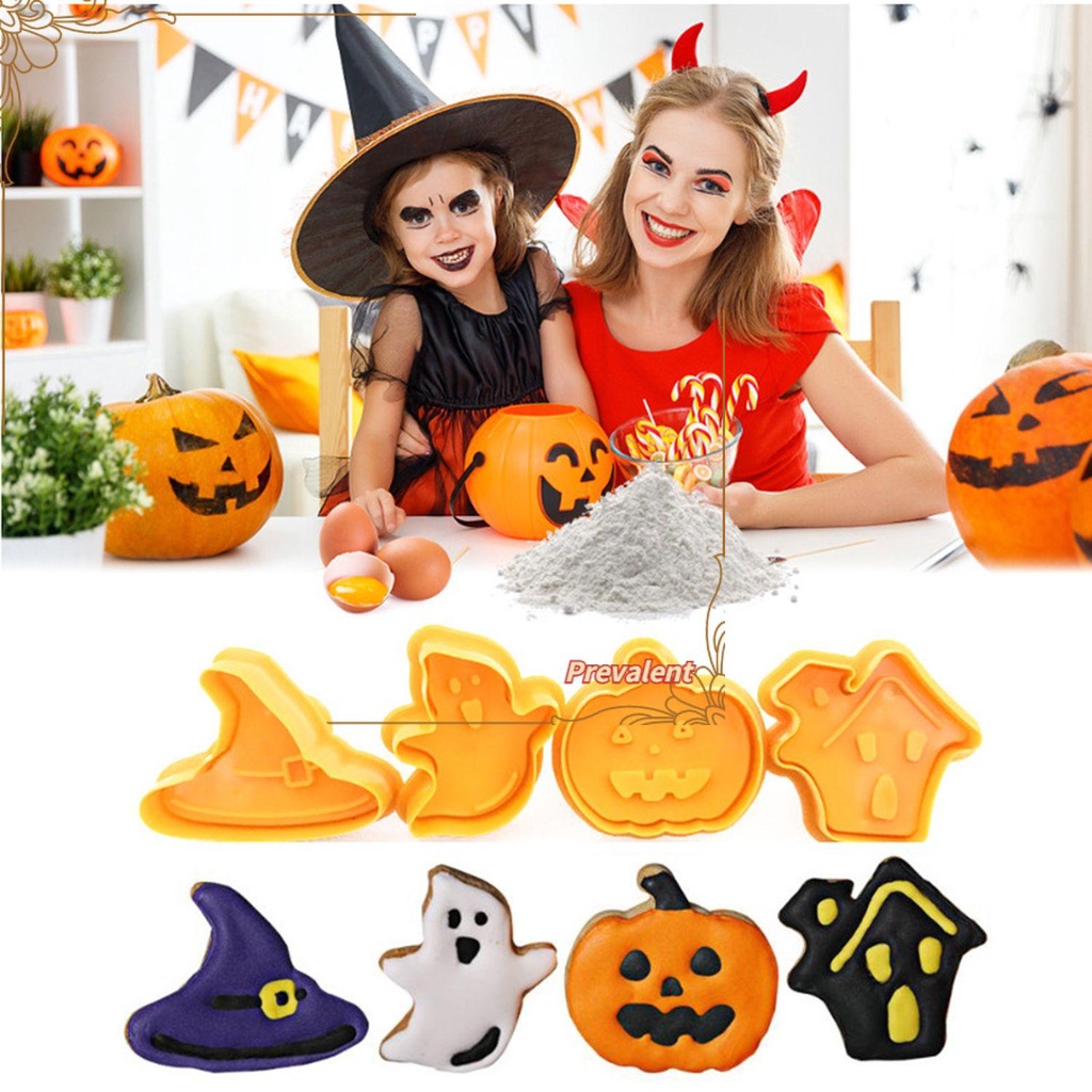 Preva 8pcs Seri Cetakan Biskuit Halloween 3D Press Cetakan Baking Fondant Cookie Cutter