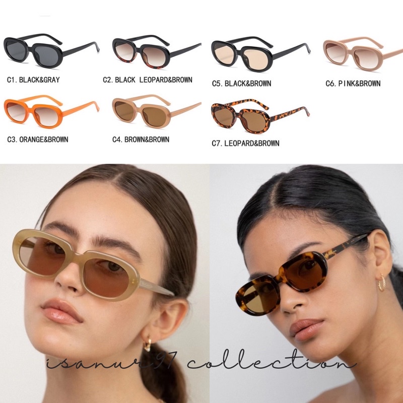 Oval Sunglasses (7 Warna) / Kacamata Bingkai Oval Kecil Gaya Vintage Retro Untuk Pria Dan Wanita