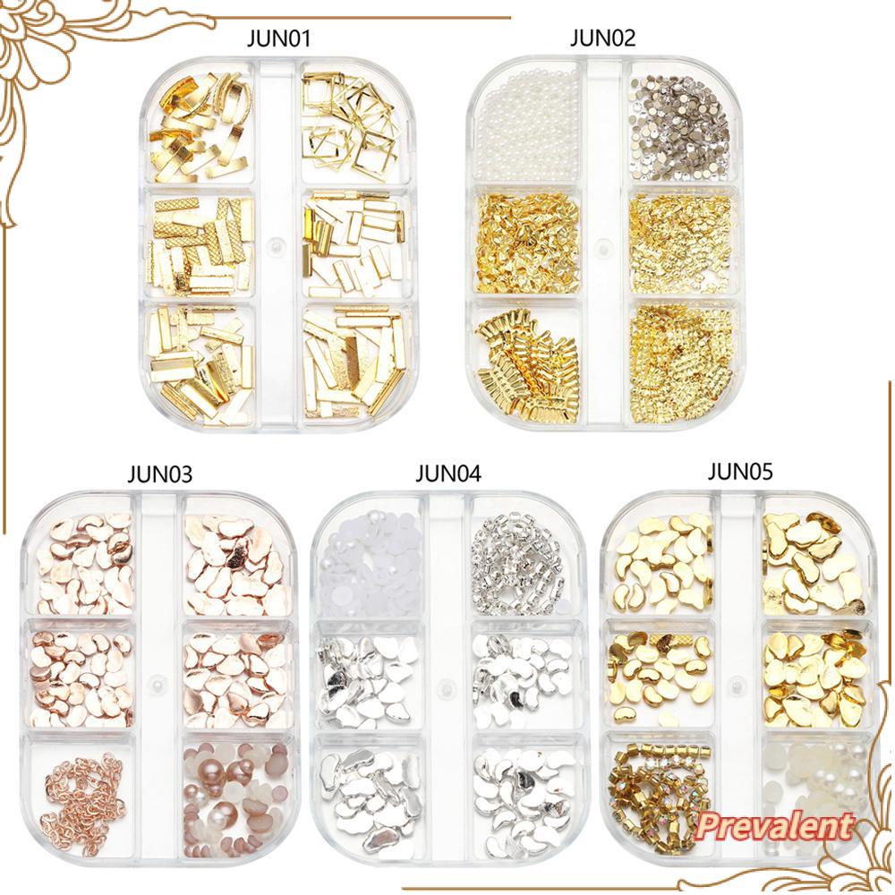 Preva 6kisi Pesona Logam Kuku Campuran 3D Glitter Perhiasan Nail Art Dekorasi