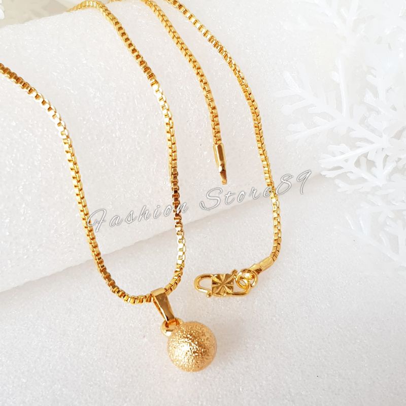 Kalung Bola Pasir Doff Anak Dewasa Perhiasan Lapis emas 18k Yaxiya Xuping impor