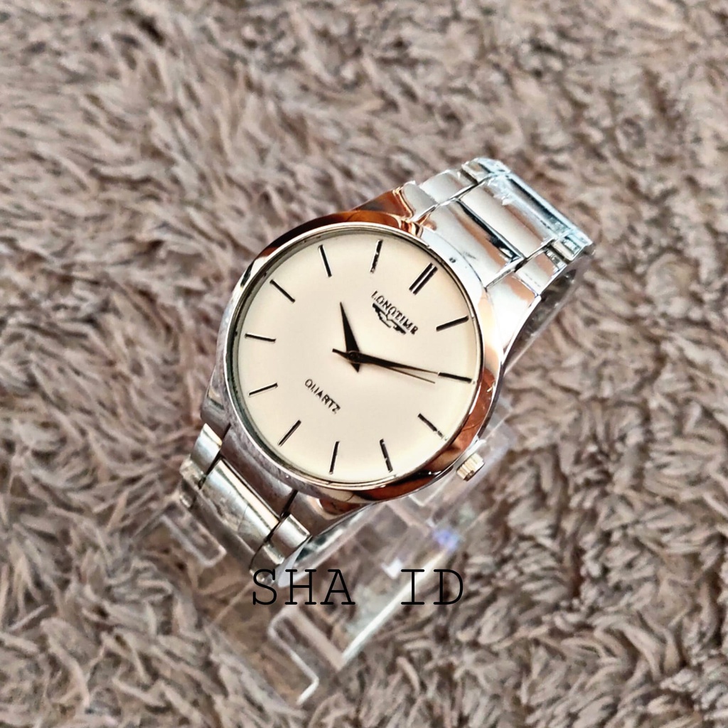 Jam Tangan Pria/Wanita LongTime Rantai  Silver Putih // Jam Tangan Fashion Rantai Silver