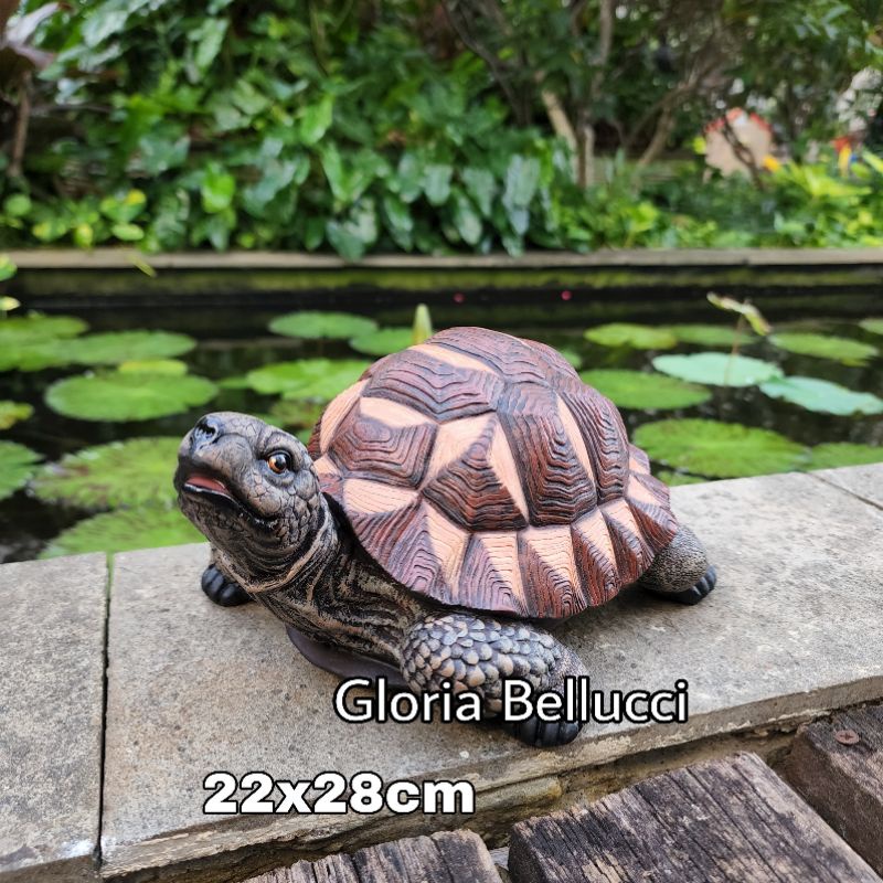 patung kura kura sulcata pajangan miniatur kura2 hiasan kolam taman kebun