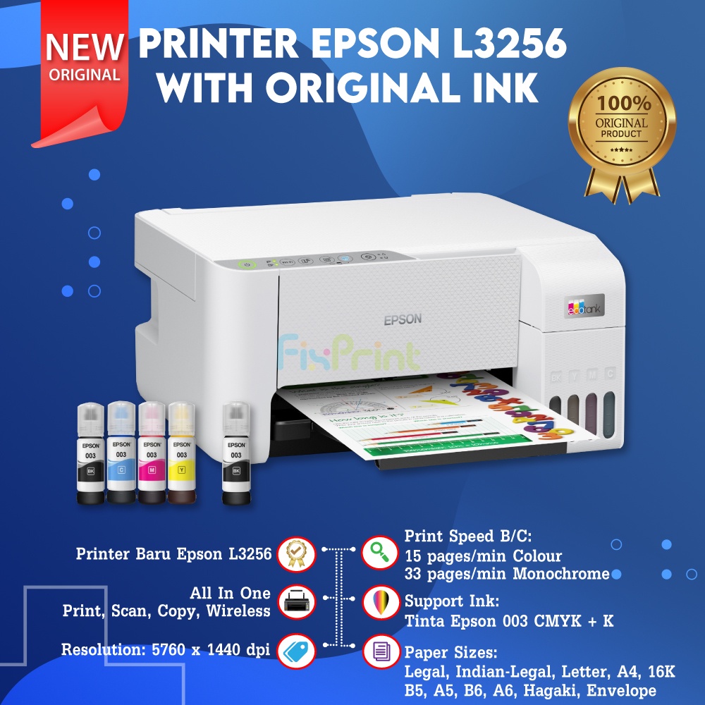 Printer L3256 Epsn EcoTank A4 Wireless All In One Print Scan Copy Wifi