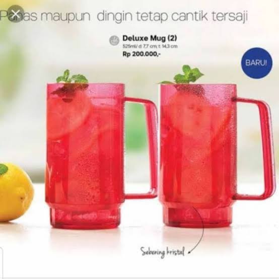 TERMURAH Gelas Deluxe Mug Merah 525ml (1set 2pcs)