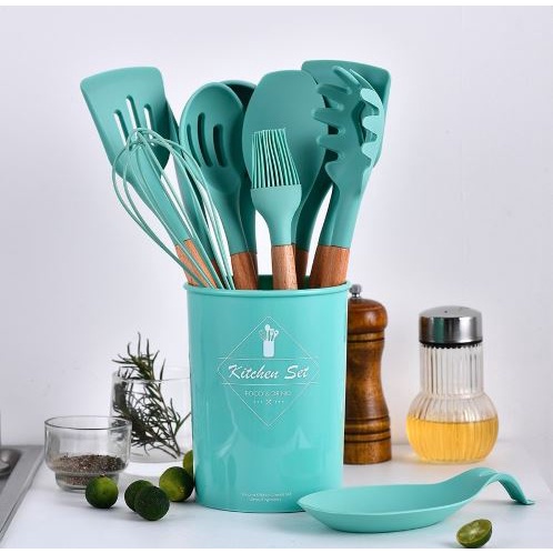 Peralatan Masak Goreng Tumis Rebus Panggang Sutil Spatula Silikon / Kitchen Silicone Utensil 12 in 1