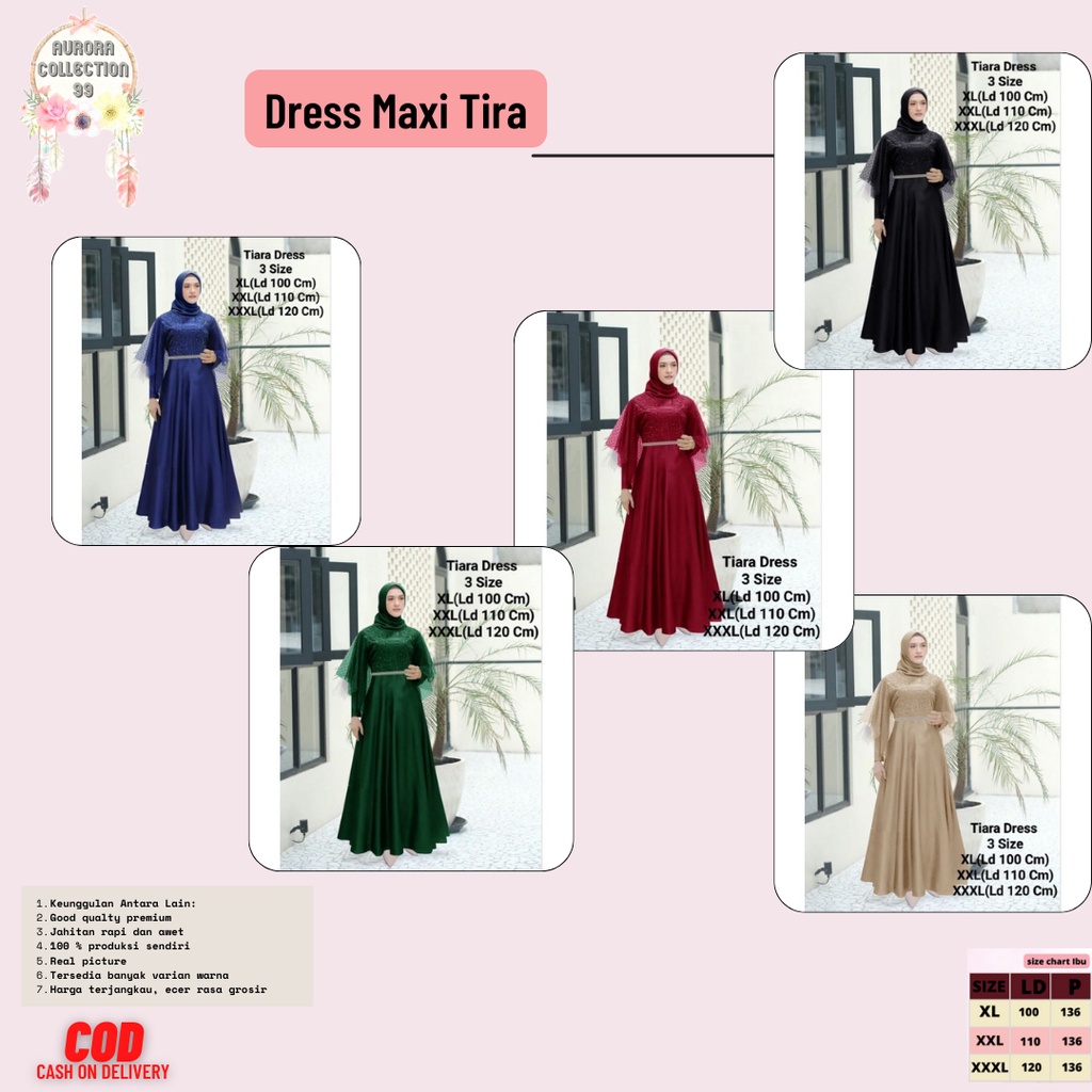 Pakaian Gamis Wanita Terbaru Maxi Tiara Matt Moscrepe Mix Brokat Ukuran Jumbo Model terbaru kekinian