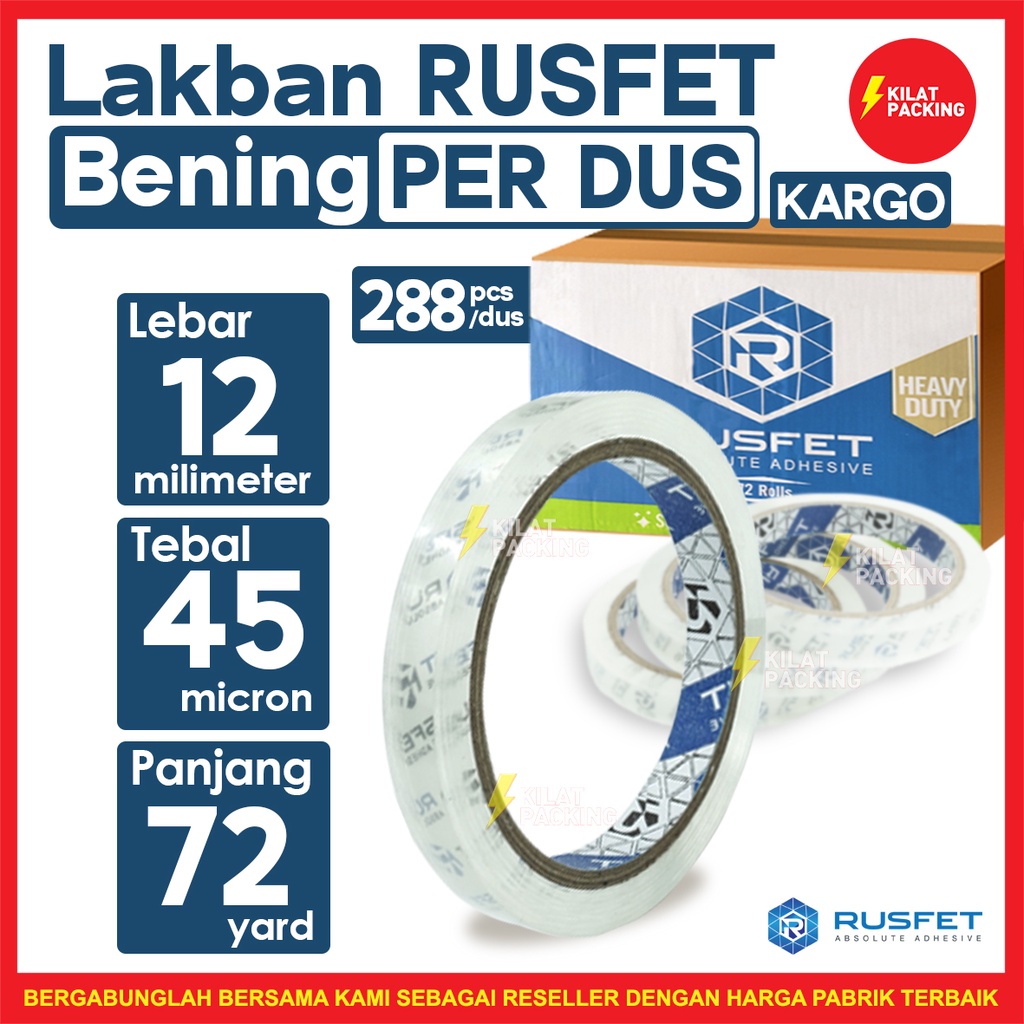 

Lakban Bening RUSFET 0.5 Inch (12mm) - Clear Premium 72yard DUS