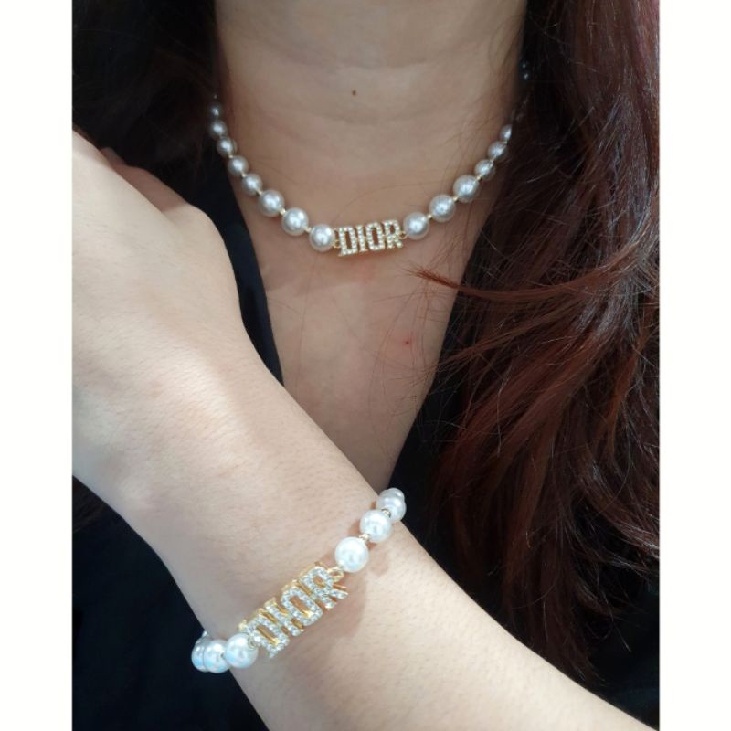 Kalung gelang Mutiara Fashion import Motif D1or Premium Quality  Mutiara Pearl mix lapis Silver925 perak Rt993