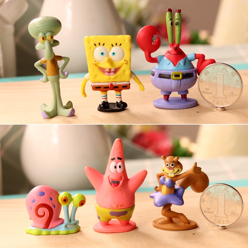 Spons Bob Figure Patrick Star Mainan Set Kartun Action Fish Tank Micro Landscape Decor Aquarium Mainan