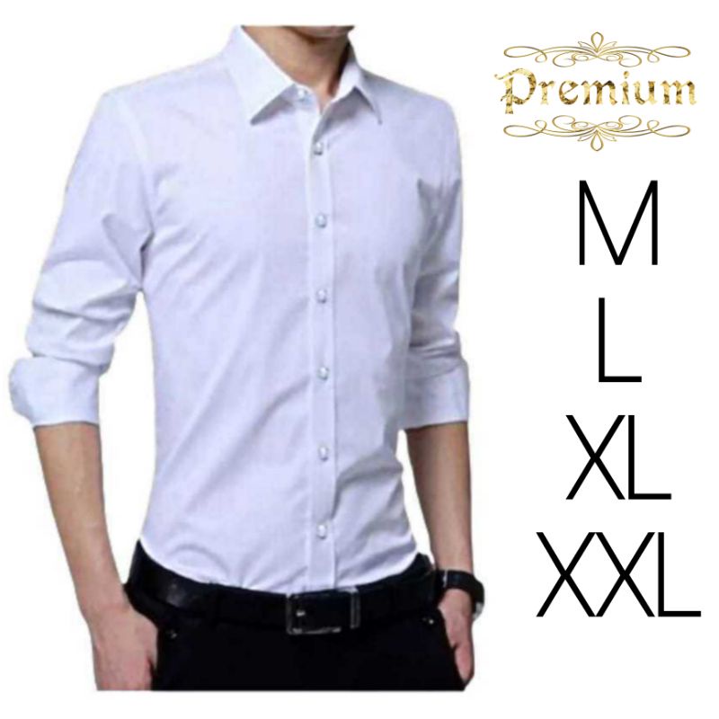 Kemeja Putih Polos Pria Dewasa Lengan Panjang Slim Fit Katun