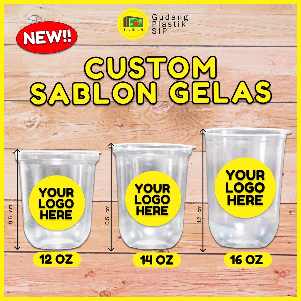 Sablon Custom Gelas Cup Oval Plastik 12oz 14oz 16oz Murah