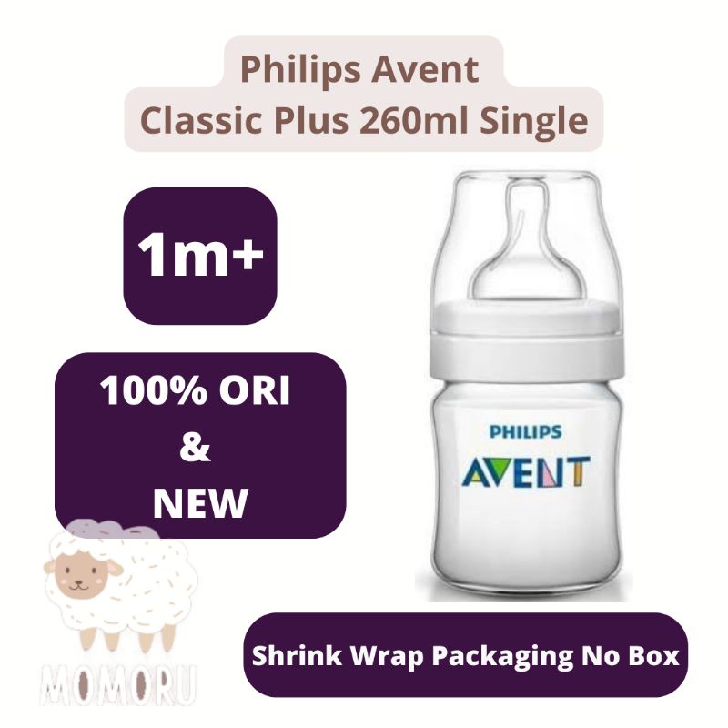 Philips Avent Classic Plus Bottle 260ml 1M+ Slim Neck Single Shrink Wrap Botol Susu Philips Avent Besar