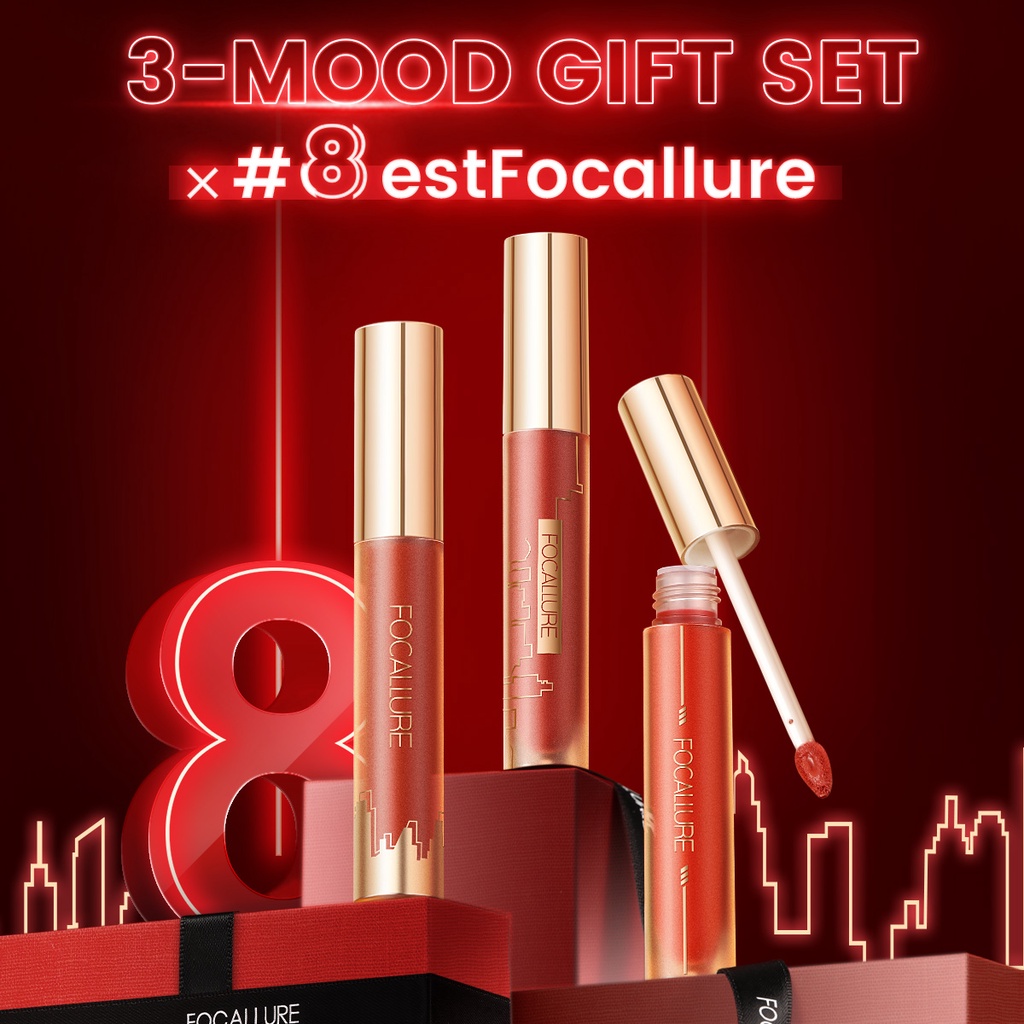 FOCALLURE 3PCS Liquid Lipstick Ultralight High Pigment Matte Liquid Lipstick Velvet Matte Lipstick Airy Fit Moisturize Lip Tint