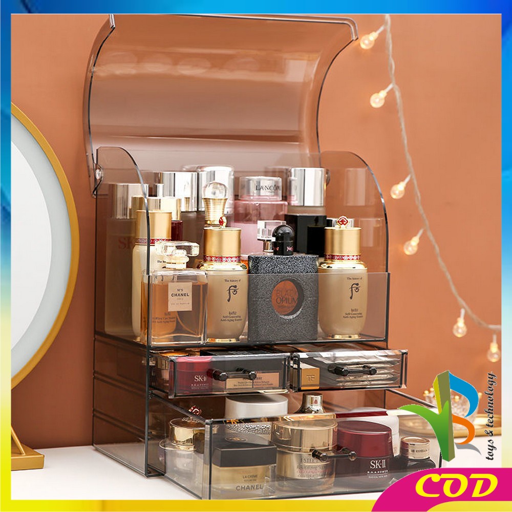 RB-K132 Rak Kosmetik Dengan Laci Anti Debu Tempat Make Up Skincare Rak Akrilik Multifungsi / Tempat Penyimpanan Dengan Tutup Acrylic Storage Organizer Drawer Cosmetic