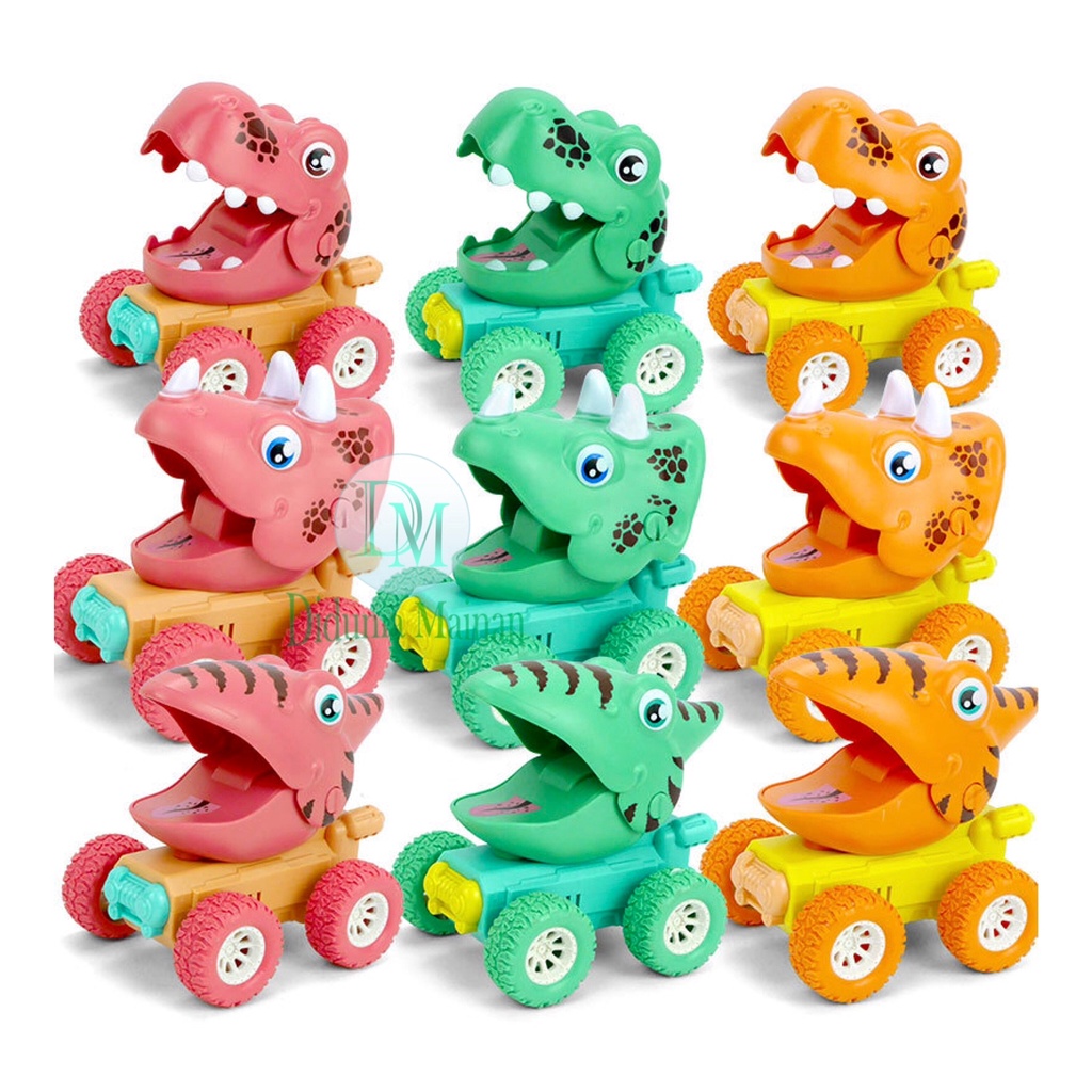 Mainan dino mobil mobilan anak tekan jalan figure dinosaurus car jeep dinosaurs press and go