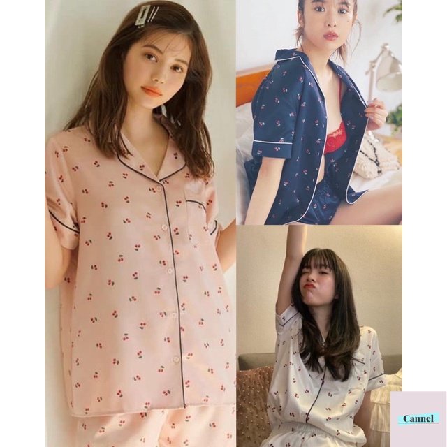 Pajamas Short Sleeve Cherry Set by GU Uniqlo - Piyama Wanita / Baju Tidur Wanita