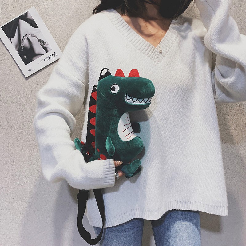 TAS DINOSAURUS Boneka TIREX SELEMPANG Kartun BAHAN PLUSH Bag TAS DINO Jepang Korea Hadiah LUCU WANITA CEWE