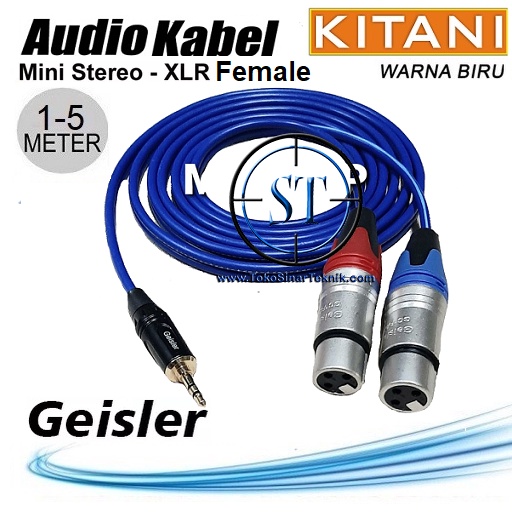 Kabel Audio Aux Adapter TRS KITANI 3.5mm Mini Stereo Male to 2 XLR Canon Female Jack GEISLER ( 1 to 2 ) Panjang 1 Sampai 5 Meter