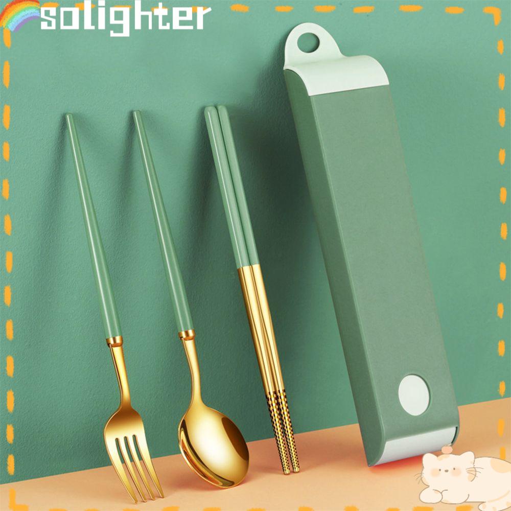 Solighter Cutlery Set Portable Travel Reusable Dengan Kotak Peralatan Makan