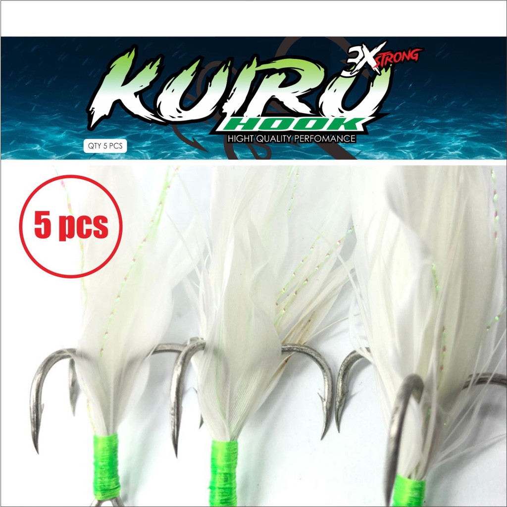 Treble Bulu KUIRU HOOK Mata Kail Jangkar isi 5pcs Ukuran #1 #2 #4