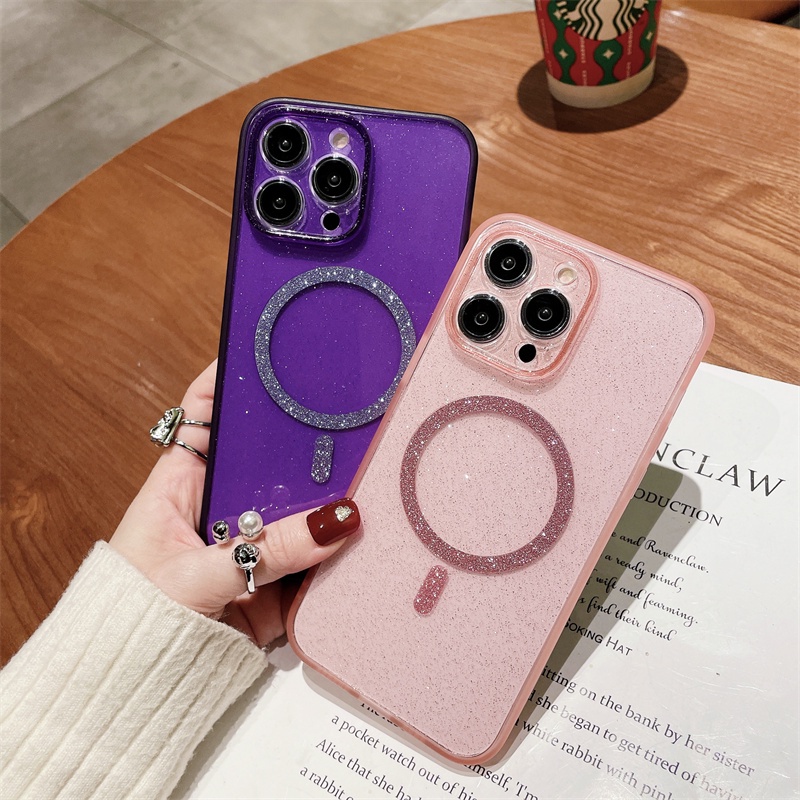 Luxury premium shockproof case iPhone 14 Pro Max case Iphone13 12 Promax14 Plus metal magnetic Ungu Kamera Transparan Sepenuhnya Tertutup Perlindungan shockproof Belakang Lembut