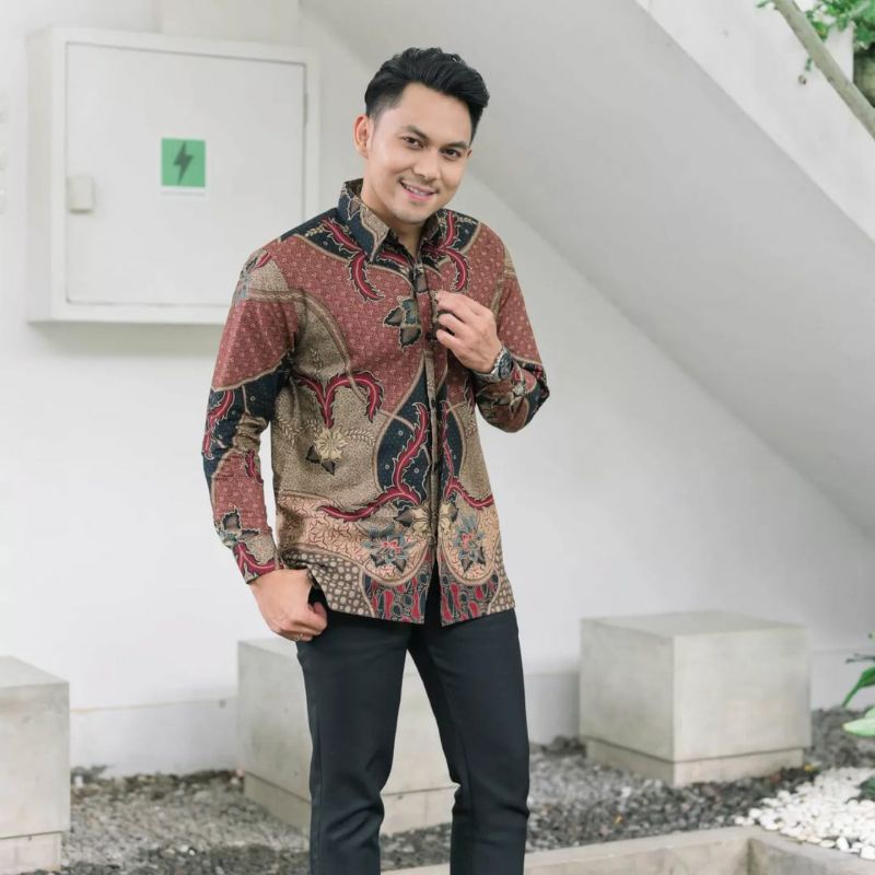 Batik kemeja pria lapis furing bahan katun halus baturaden reguler