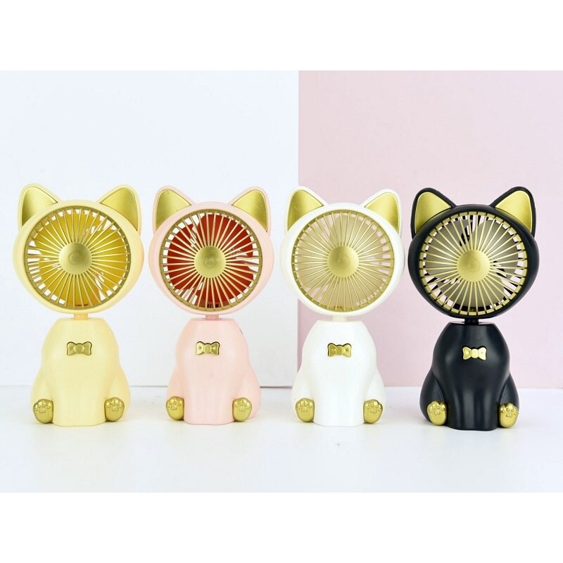 KP027 Kipas Mini Motif Kucing Duduk LED / Cat Mini Fan LED Recharge / Cat Manequin Fan