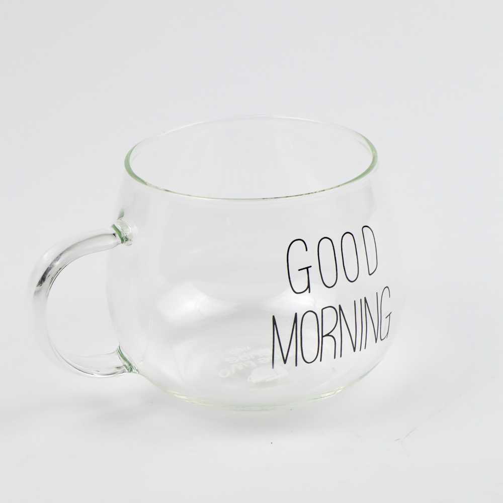 One Two Cups Cangkir Kopi Glass Coffee Mug Good Morning 350ml - 9H8D