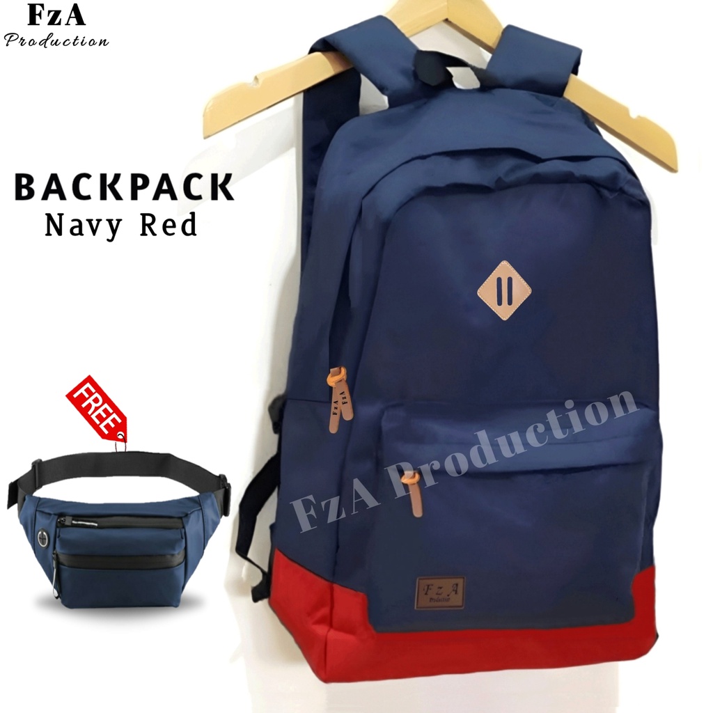 Big Promo..Tas Ransel Distro Casual Pria Wanita Tas Ransel Laptop Premium FREE Tas Waist Bag Trendy