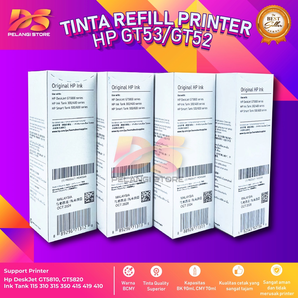 1 SET 4 PCS Tinta HP GT53 GT52 Tinta Printer HP GT 5810 GT 5820 Botol Baru