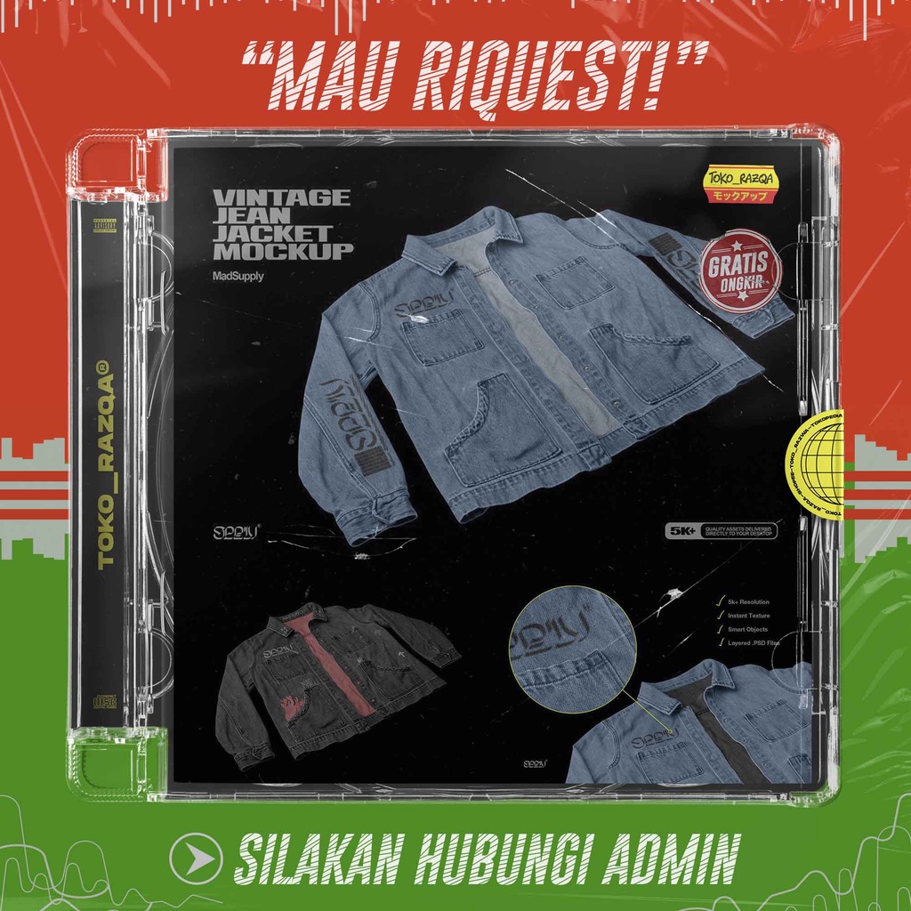 Vintage Jean Jacket Mockup 3Q View ◖MOCKUP◗